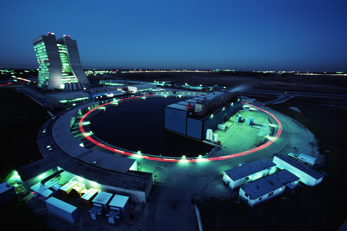 Neutrinos. Aerial view of Fermilab at sunset.