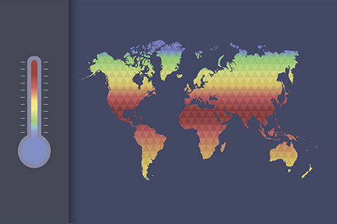 Mapa do mundo que mostra como o clima se alterou ao longo dos anos devido às alterações climáticas. 